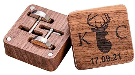 KEMEILA Boutons de manchette ronds en bois personnalisés avec boîte en bois de luxe pour homme, cadeau de mariage, cadeau de marié, meilleur homme, boutons de manchette en bois, gravure personnalisée