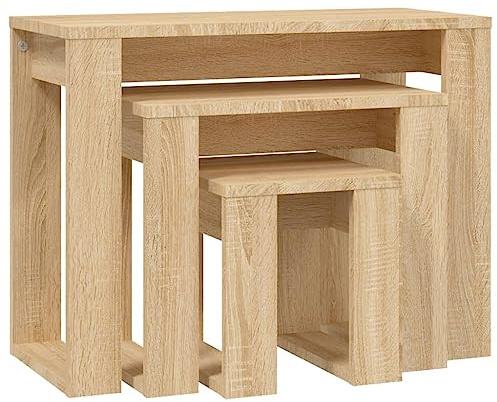 vidaXL 3x Nesting Tables Home Living Room Bedroom Furniture Accessory Accent End Side Nest of Table Nightstand Set Engineered Wood Sonoma Oak