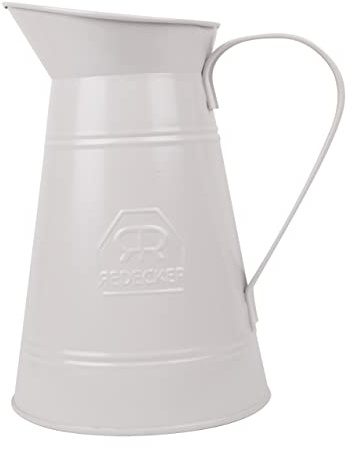 Redecker Metallkrug mit Griff und Ausguss, Blumenvase und elegantem Halter, 1,75 Liter Fassungsvermögen, Made in Germany, weiß