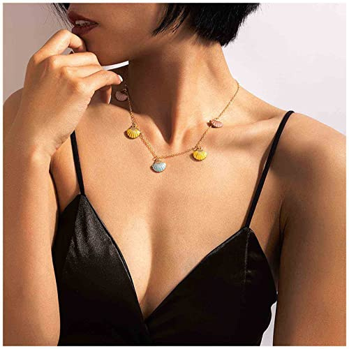 Cimenexe Bohème Jakobsmuschel Halskette Choker Jakobsmuschel Halskette Gold Minimalistische Choker Halsketten Kette Strand Bunt Jakobsmuschel Schlüsselbein Kette Halskette