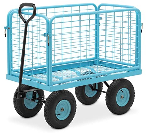 hillvert HT-TWIN-400 Transportwagen 400 kg abnehmbare Seitengitter 110 x 60 x 104 cm Luftreifen 150° Deichsel gepolsterter Griff Gitterwagen Gartenwagen Plattformwagen Handwagen Bollerwagen