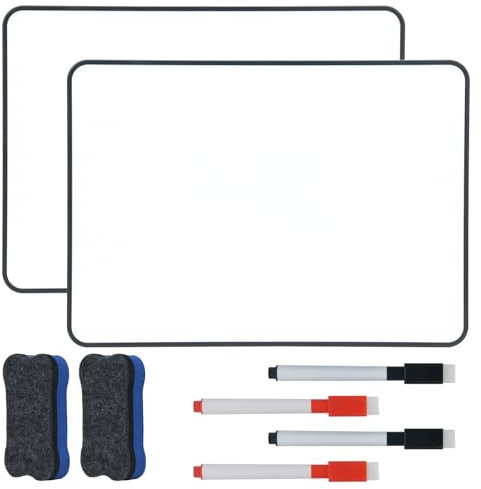 Hiziwimi 2Pcs 30X21cm Weiße Tafel Trocken Abwischbares Mini Whiteboards, A4 Doppelseitige Weiße Tafel mit Schwarzem Rahmen mit 2× Marker und 2× Board Radierer, Whiteboard für Schule, Büro, Haus