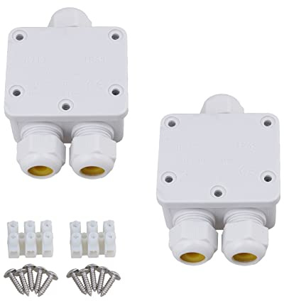 2Pcs Junction Box, IP68 Waterproof 3 Way External Cable Connector 94-V2 Retardant Enclosure with Terminal Screws for Ø4-9mm Ø9-15mm Wire (White)