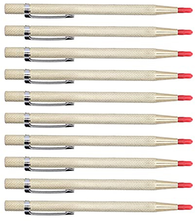 10Pcs Aluminum Etching Pens Aluminum Alloy Shell Tungsten Carbide Tip Scriber Tile Cutting Steel Needle Marking Tool for Scribing Ceramics Glass Metal (Gold)