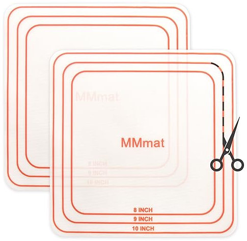 MMmat Silicone Baking Mat, Set of 2 Square Non-Stick Cuttable Baking Mats 8/9/10 inches - Best German Silicone