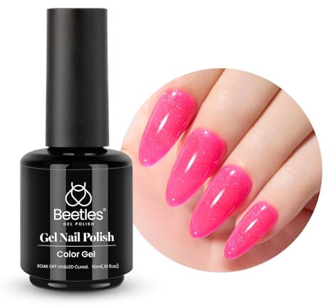 Beetles Gel Polish 15mL Neon Pink Reflective Glitter Bright Pink Gel Nail Manicure DIY Nail Art UV LED Soak Off Lamp 1 Pcs