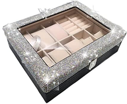 Uhrenkoffer Uhrenrolle Uhrenbox Uhrenschatulle Mode Diamant Uhren Aufbewahrungsbox Multi-Cell Glas Perspektive Staubdicht Uhrenbox Ring Ohrringe Schmuckschatulle Uhrenetui Uhren Aufbewahrungsbox