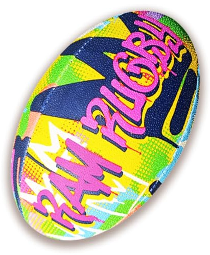 Ram Rugby – Club Quality Fun Graffiti Design - Squad Training Rugby Ball - Sizes 5, 4, 3, & Mini - 3ply, 3-D Grip – Junior Children Mini Youth Adult Gift Street Trainer