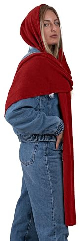 Schal mit Kapuze für Damen oder Mädchen – gestrickte Wolle – Ohrenschützer, Halswärmer und Kopfbedeckung – Made in Italy