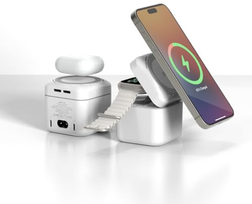 ISDT Zip Mag-Safe Ladegerät,3 in 1 Drahtlose Ladegeräte with 2x33W USB C Ladung Anschlüsse für iPhone/iWatch/iPad/iPod,Tragbar Auto Mag-Safe Ladegerät für Zuhause/Reisen/Camp usw.