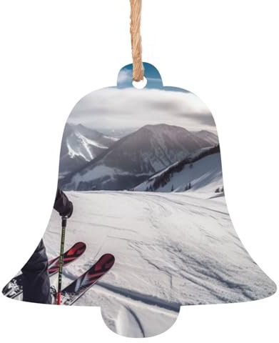 Winter Skifahren Holz Weihnachtsglocke Form Ornamente Holz Weihnachtsbaum Hängende Dekoration Weihnachtsbaum Ornamente mit Seilen für Weihnachten Urlaub Dekorationen