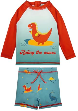 weVSwe Traje De Baño para Bebé Niño Protección UV Conjunto De Pequeños Traje De Sol Traje De Sol De 2 Piezas Traje De Surf De Ropa De Playa Rojo Azul Dinosaurio Recién Nacido 6-12Meses