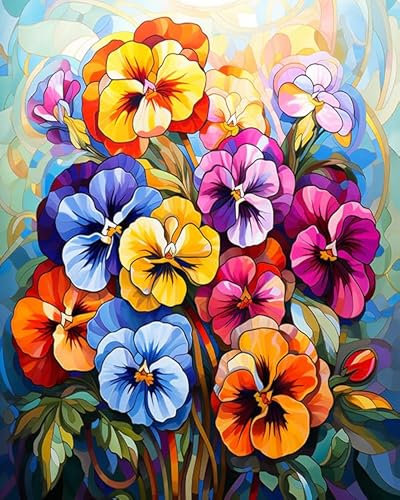 ZMHZMY Malen nach Zahlen, Set für Erwachsene,Anfänger, Bunte Stiefmütterchen-Blumenkunst Poster Art Picture Moderne Wohnkultur Zimmer Leinwand Malerei, 40 x 50 cm, ohne Rahmen