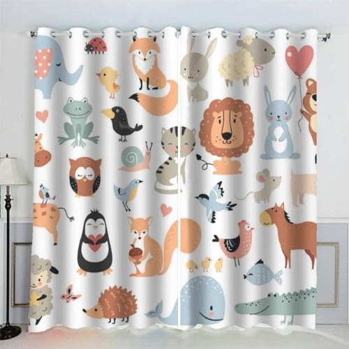 MEVASA Vorhänge Blickdicht Cartoon-Tiere 3D Verdunklungsvorhänge 2er Set mit Ösen Gardinen Zoo Vorhang Microfaser Schlafzimmer Kinderzimmer 140 x 160 BxH