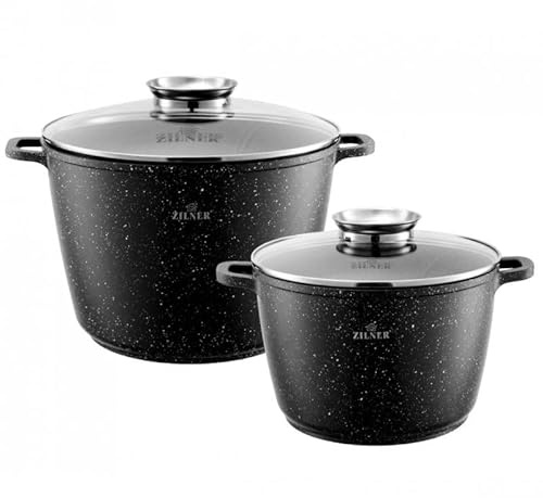 Zilner Set di 4 pentole, grande capacità, 10L/14L, pentole a induzione, adatte per induzione, regalo, set di pentole nere ZL-8548