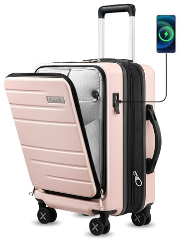 LUGGEX Handgepäck Koffer mit Laptopfach – Erweiterbarer Hartschalenkoffer aus Polycarbonat mit TSA-Schloss (Rosa, 55×36×24 cm)