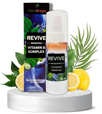 nuridrops REVIVE Mundspray | Vitamin B Komplex | Menthol- und Zitronenaroma | Anti Kater & Hangover Spray | mit Vitamin B12 | perfekt für Festivals, Parties, Feiern | gegen Müdigkeit