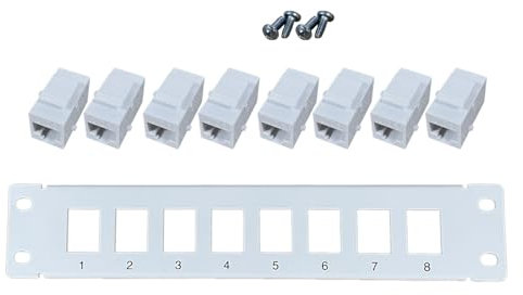 Jiqoe 8 Port Straight-through CAT6 Panel RJ45 Cable Adapter Keystone Ethernet Distribution Frame UTP 19in Cat6 Keystone Wall Plate White Black