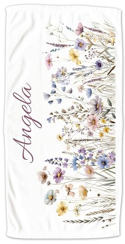 GRAZDesign Handtuch Blumen mit Namen personalisiert, Badetuch Damen Strandtuch in Zwei Größen Wildblumen - 140x70cm