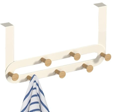 Appendiabiti da porta – Nessun montaggio richiesto, portasciugamani in legno di ferro, robusto appendiabiti da porta con 5 ganci tri, resistente appendiabiti sopra la porta per appendere vestiti,