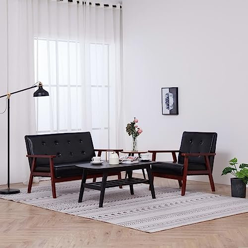 LAPOOH 2-TLG. Sofagarnitur, Schlafsofa, Schlafcouch, Sofa Bed, Sofas & Couches, Relaxsofa, Schwarz Kunstleder