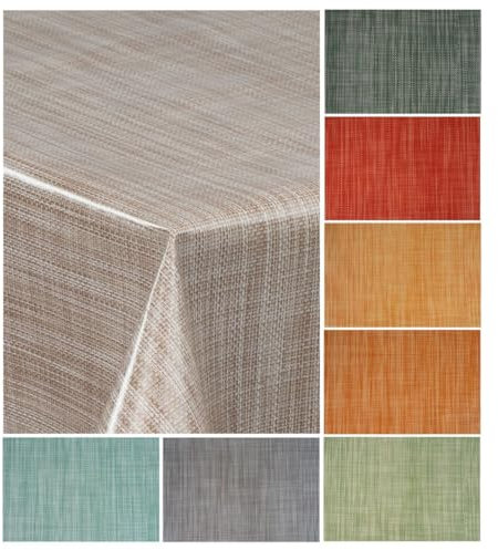 laro Wachstuch-Tischdecke Wachstischdecke Gartentischdecke Leinenoptik, Muster:Leinenoptik Beige Braun, Größe:100x260