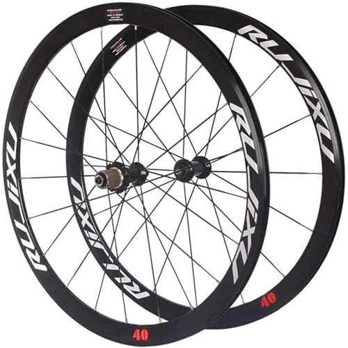 Ultra-Light Aluminum Alloy Road Bike Wheels Set ， 700C 40Mm Rim V Brake Clincher Wheelset Quick Release Straight Pull Carbon Hub Fit 8 9 10 11 Speed Cassette(Schwarz)