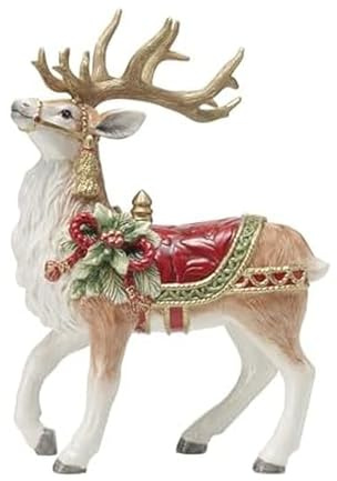 Fitz and Floyd Holiday Home Deer Ceramic Figurine, 12.5 inch, Red