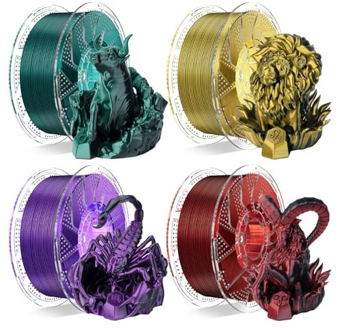 Chitu Systems Conjure Silk PLA 3D Drucker Filament, 4KG 1.75mm Dual Color Filament, Silk Schwarz Rot + Gold +Lila+ Dunkelgrün 3D Druck Filament