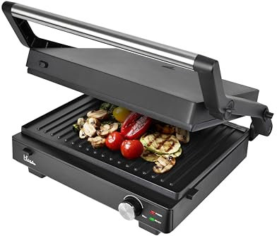 Silva Schneider grill 200 Kontaktgrill | 1500-1800W | Abnehmbare Grillplatten | Stufenlose Temperatureinstellung | 210°C Max | Herausnehmbare Tropfschale, Schwarz
