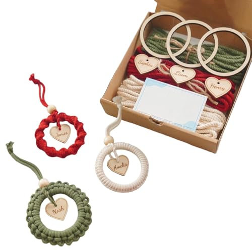Christmas Macrame Kit, Macrame Snowflake Cord Kit Tree Decoration for Beginners Adults with Natural Cotton, Make Your Own Macrame Ornaments Handmade Cotton Rope Knitting Kit