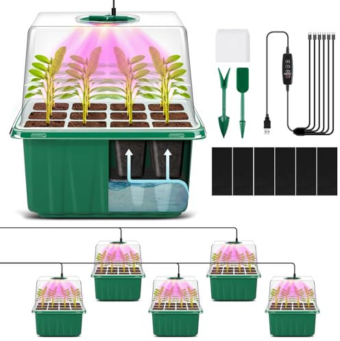 YAUNGEL Vassoio Germinazione, 6 Pezzi Autoinnaffianti Semenzaio per Piantine Mini Serra Propagatore con Luce di crescita Regolabile Luminosità & Umidità Propagatore di Semi Kit，Controllo del Tempo
