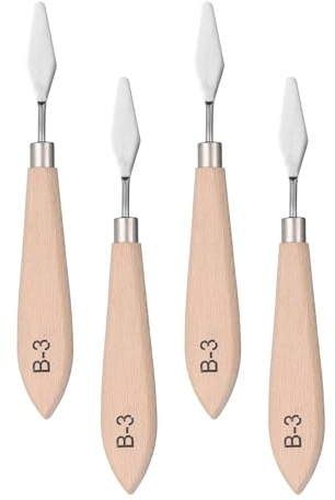 QUARKZMAN 4 Piezas Espátula de Paleta para Pintura 6.69 Hoja de Acero Inoxidable con Mango de Madera de Haya para Mezcla de Colores en Lienzo de Óleo y Acrílico