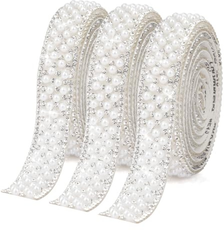 3 Rollen Selbstklebendes Strassband Mit Perlen,Strassband Selbstklebend,Glitzerband Selbstklebend – Glitzer Kristall Band 1.5Cm Breite Für Diy Hochzeitsdeko,Geburtstagsparty Basteln