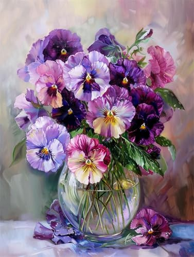 AYAOYANGGO 11CT Stamped Cross Stitch Kits Pansy Flowers in Vase Cross Stitch Kits for Adults Beginners DIY Art Embroidery Kit for Gift Home Decor 40x50cm