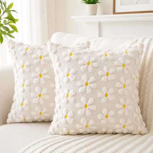 Sunshine smile Kissenbezug 40x40 cm,2er Set Kissenhülle Blumen,Zierkissenbezug Dekokissen,Kissenbezug Kordsamt,Deko Kissen Wohnzimmer,Deko Kissen mit Blumen,für Sofa Sessel Zuhause Schlafzimmer