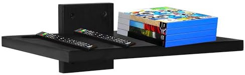FURAOMEILI Floating Projector Wall Mount TV Shelf,Wooden Wall Mounted Under TV Floating Shelf for Projector, PS5, DVD Player,Game Console, Cable Box,1Tier（Black）