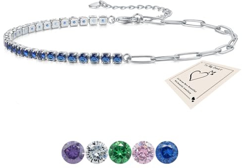 Ankle Bracelet for Women, Sparkling Cubic Zirconia Anklet Adjustable Boho Beach Summer Ankle Chain Paperclip Link Chains Minimalist Foot Jewelry Gifts for Women Men with Gift Card & Box, Blue Stone