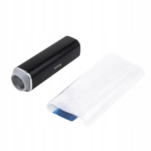 Huslog Macchina Sottovuoto Portatile, Pompa a Mano Wireless 5 W, -45–-65 kPa, Ricaricabile via USB-C e USB-A, Compatta e Trasportabile, con 5 Sacchetti 21x22 cm, Ideale per Casa e Viaggi, Nero
