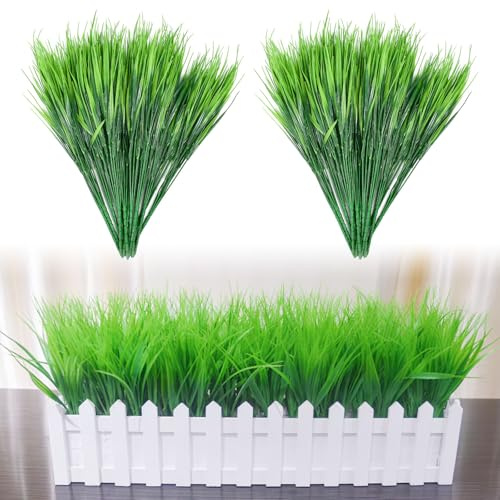 UHETLET 15 Manojos de Hierba Artificial para Exterior | Plantas Decorativas UV-Resistentes 36 cm | Hierba Artificial para Balcón, Jardín y Macetas | Aspecto Natural (Resistente a la Intemperie)