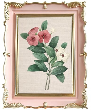 5×7 Vintage Picture Frame, Pink Vintage Photo Frame with Gold Trim, Suitable for Home, Office, Desk, Wall, Tabletop Display