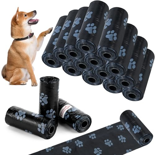 300PCS Bolsas Caca Perro, Bolsas para Excrementos de Perros Biodegradables, Accesorios Perro, Dog Poop Bag, Negro (20 rollos, 15 por rollo)