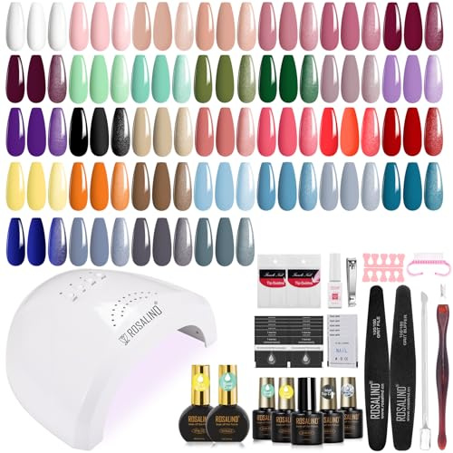 ROSALIND Kit Vernis Semi Permanent Complet, 32+4 PCS Vernis Gel avec 48W UV/LED Lampe , Kit Ongle Gel UV Complet Cadeau Blanc Vert Violet Bleu Marron Gris Kit Manucure