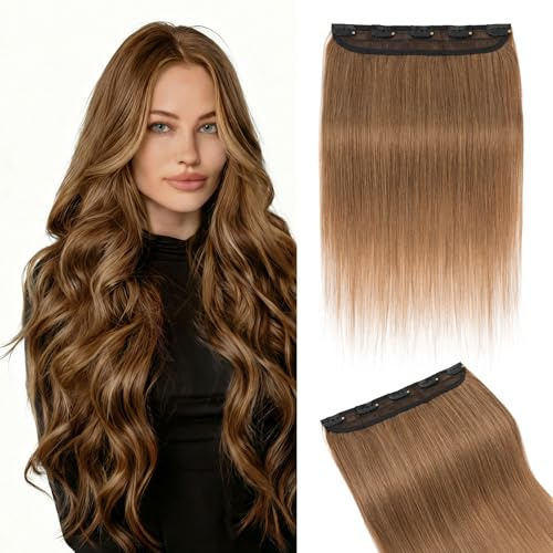 MY-LADY One Piece Clip In Extension Echthaar für Voluminöses 3/4 Vollkopf, 30cm 5 Clips 100% Echthaar Haarverlängerung Glatt Haar Extension Für Frauen(#06 Hellbraun, 40g)