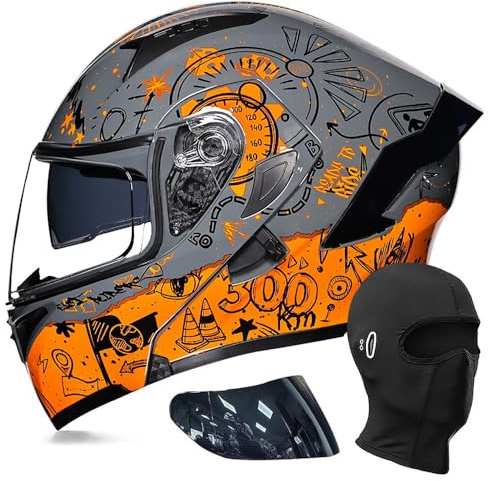 Motorradhelm Klapphelm Modulare Helm, DOT/ECE Zertifiziert Integralhelm mit Doppelvisier, Street Racing Helm, Moped-Roller-Helms, für Erwachsene Frauen Männer M~XXL