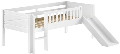 FURNLUX Scott - Cama alta (90 x 200 cm, con tobogán, madera de pino, 175 x 208 x 83 cm), color blanco