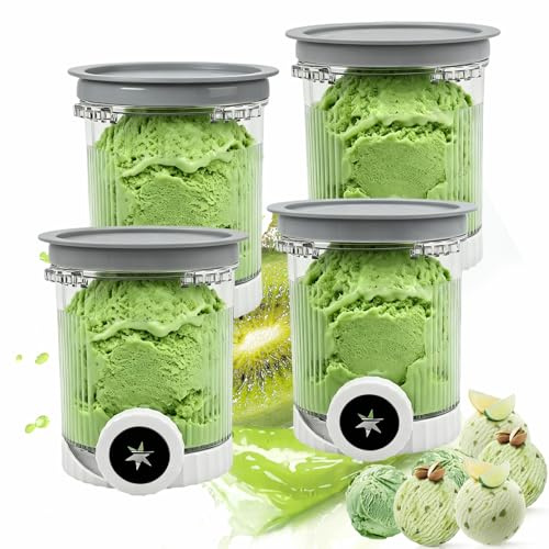 Pintas y tapas de helado, paquete de 4 recipientes de repuesto de 16 onzas, pintas y tapas compatibles con Ninja Swirl de Creami NC700 NC701 Series, aptas para lavavajillas
