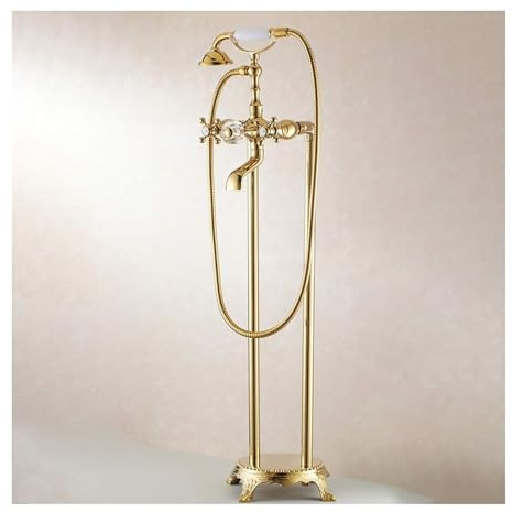 Grifo de bañera independiente con ducha de mano montado en el suelo, elegante mango de cristal, accesorios de baño modernos para bañeras de lujo