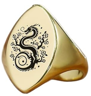 Bague dragon en forme de marquise | Argent sterling 925 plaqué or | Bijou cadeau, chevalière style vintage, bijou hypoallergénique fait main | LK_PDR_01785