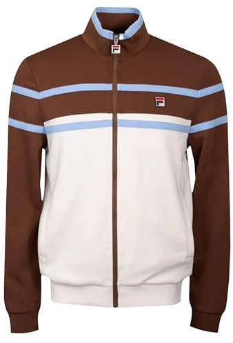 FILA Giovanni Contrast Panels Track Top Jacket, Brown and Cream with Blue Stripes (UK, Alpha, XL, Regular, Regular, Gardenia/Cappucino/Frozen Fjord)